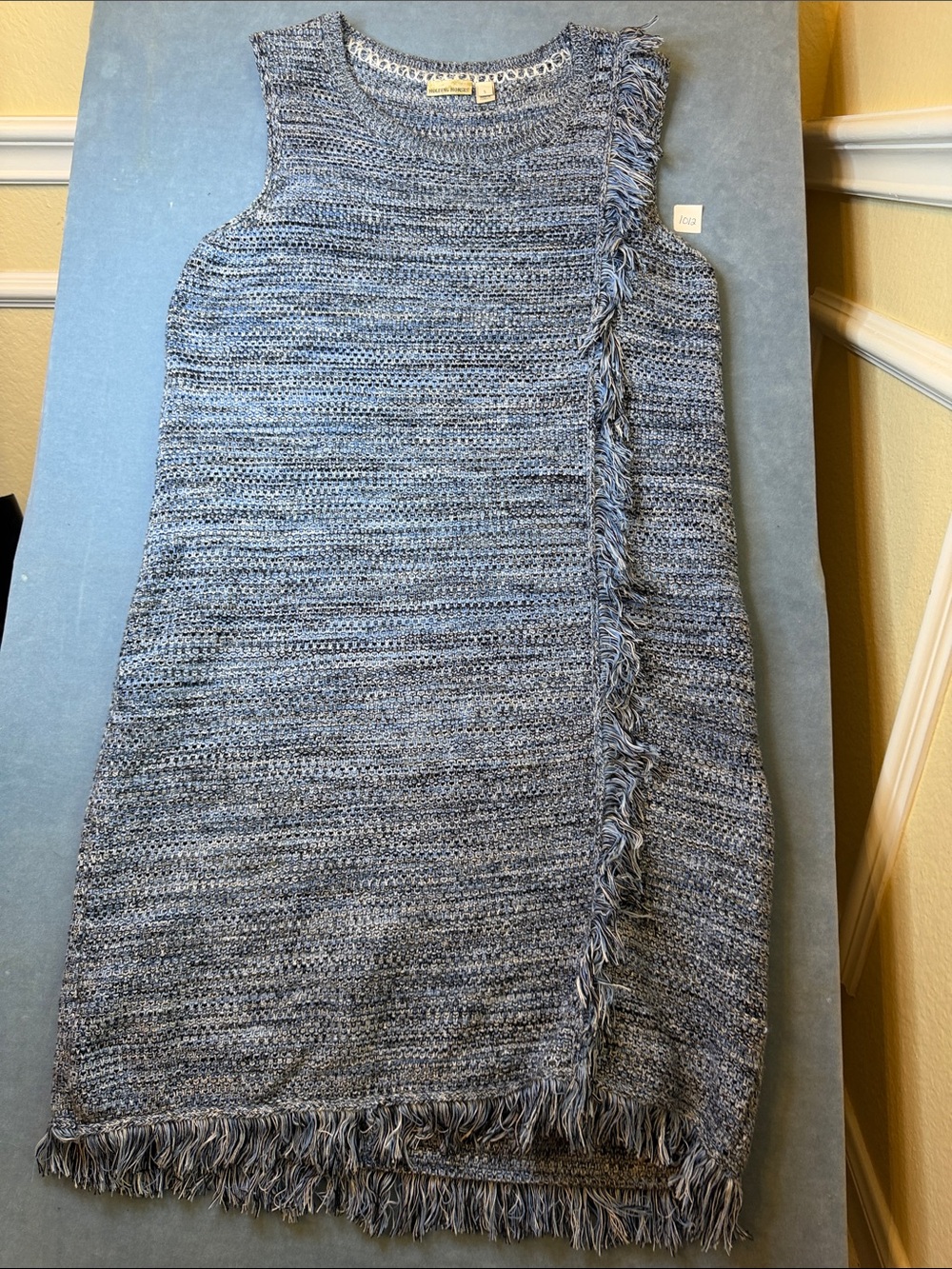 Anthropologie Fringed Knit Blue Sleeveless Skirt - Picture 1 of 4